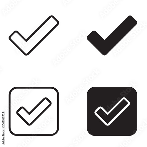 Bild auf Leinwand Four check mark icons in outline and solid styles representing correctness compl
