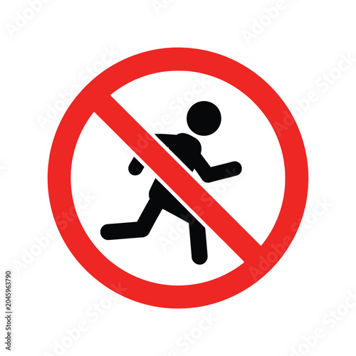 No Running Sign Vector Icon Red Prohibition Symbol Safety Warning Illustration
