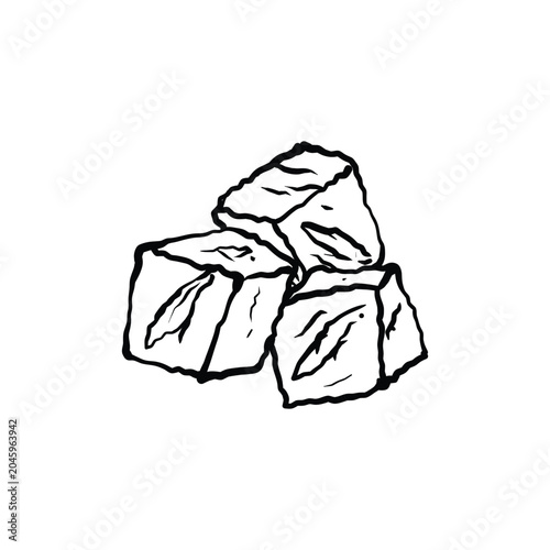 Obraz na plátne Three sugar cubes, sweetening agent, coffee and tea ingredient, bakery item