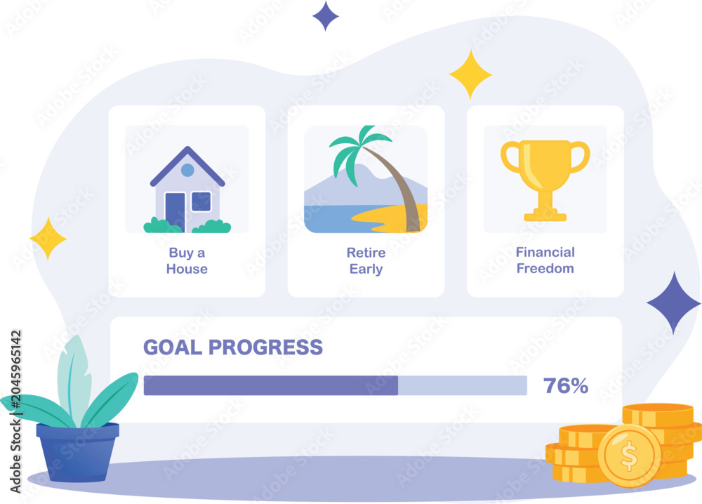 Fototapeta premium Investment Goal Progress Dashboard Showing Financial Freedom and Wealth Building Milestones Illustration