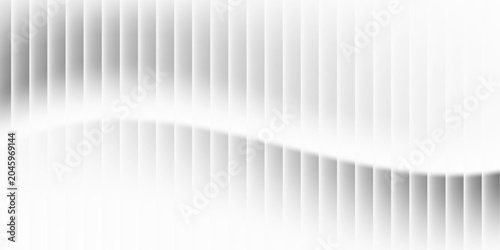 Metallic abstract wavy stripes background. Shiny metal striped surface. Abstract futuristic white silver architecture background. Modern design with wavy pattern. Futuristic interior concept.