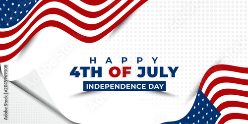 4th of July banner design with waving flag and halftone effect for USA Independence Day