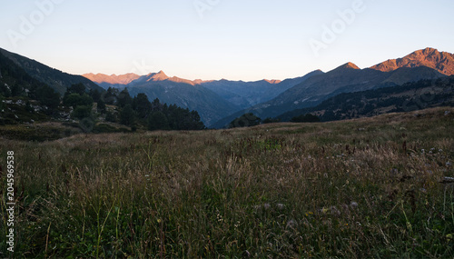 Morning in Pyrenees mountains in Andorra from Cabana de la Serrera hut
