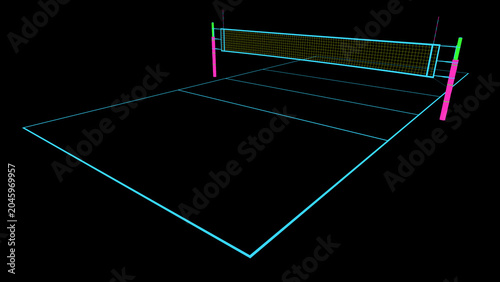 Neon Volleyball Court and Net on Black Background