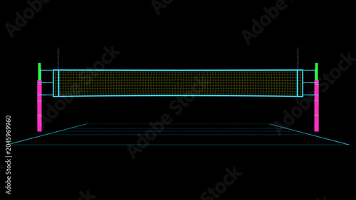Neon Volleyball Court and Net on Black Background