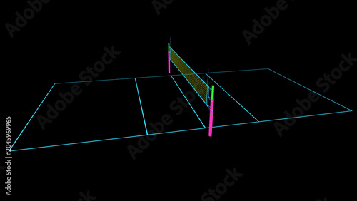 Neon Volleyball Court and Net on Black Background