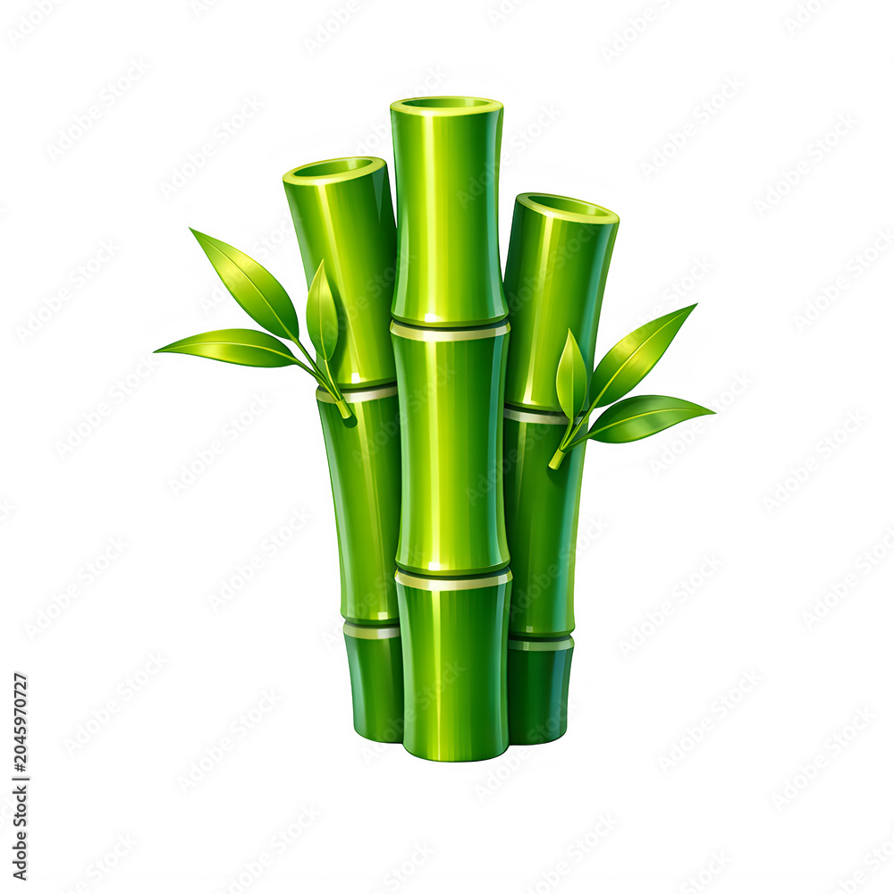 Fototapeta premium Illustration of green bamboo stalks with leaves isolated on transparent background