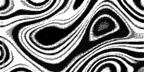 Black and white swirling wave pattern with dotted texture