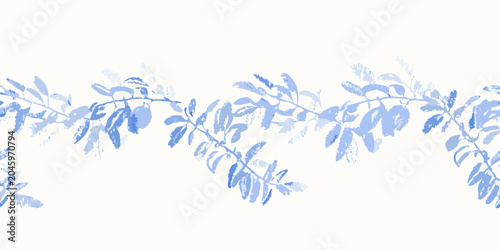Blue botanical ornament a repeating floral pattern on a white background