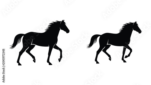Canvastavla Two horse silhouettes in dynamic poses black and white silhouette
