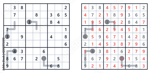Schilderij op canvas Thermo variant Hard Sudoku grid for advanced logic puzzle solvers