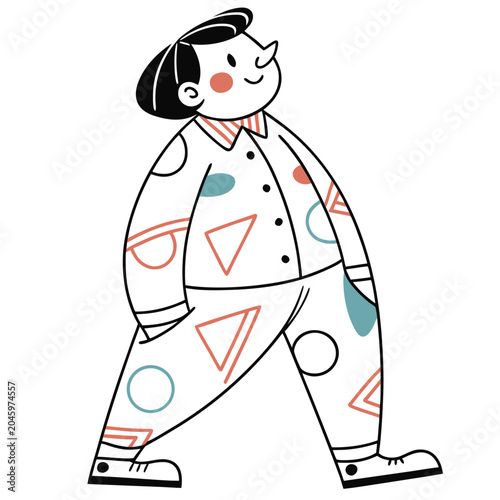 Friendly Flat Cartoon Vector Illustration with Geometric Shapes and Pastel Colors