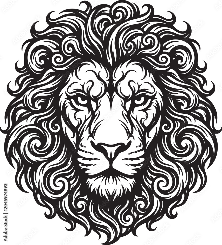 Obraz premium Flowing Smoke Ring Lion Head Vector Illustration