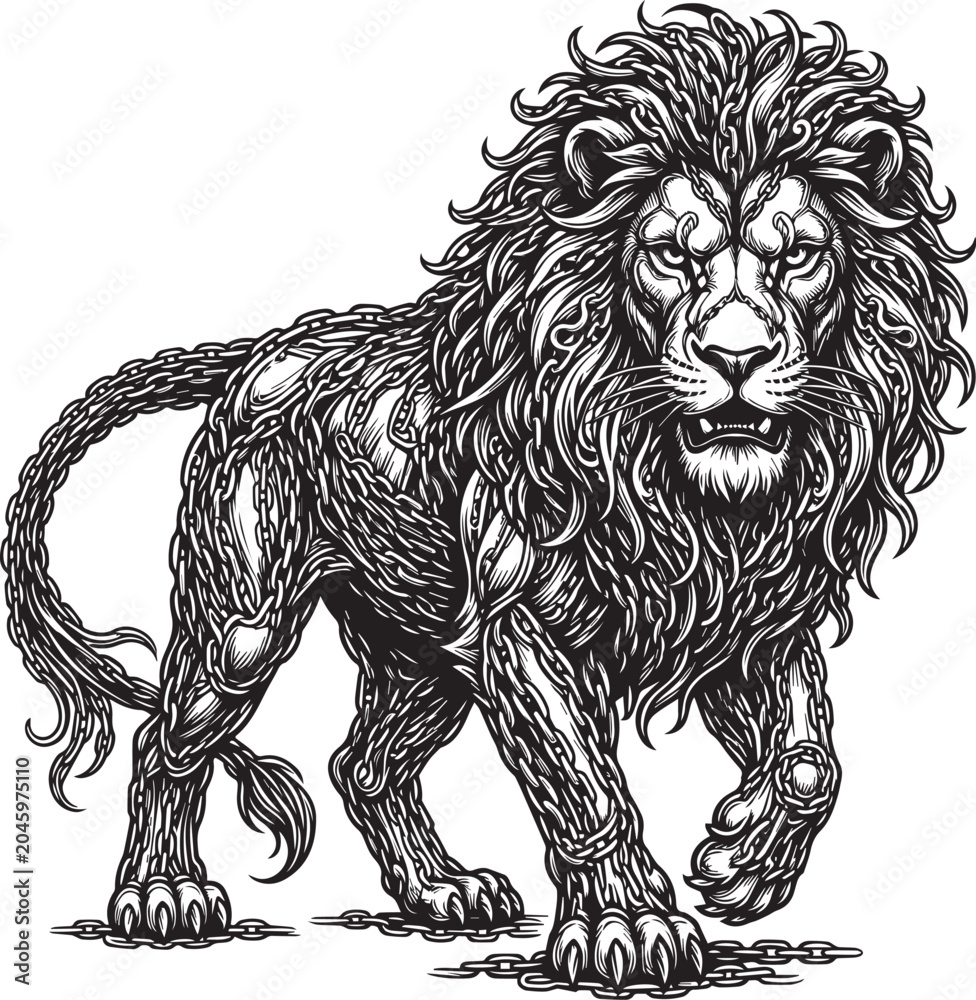 Obraz premium Interconnected Metal Chain Full Body Lion Vector