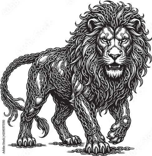 Interconnected Metal Chain Full Body Lion Vector