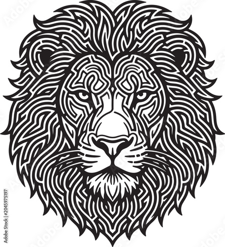 Intricate Maze Pattern Lion Head Vector Logo