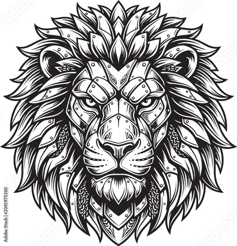 Medieval Armor Plate Lion Face Vector Logo