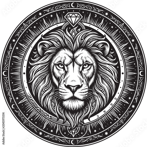 Solar Eclipse Ring Lion Head Vector Design