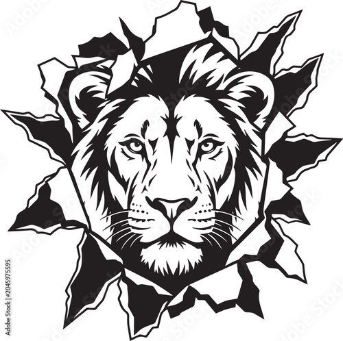 Torn Paper Cutout Effect Lion Head Vector