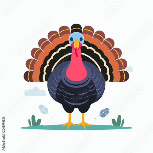 Cartoon Turkey with Fanned Tail Feathers