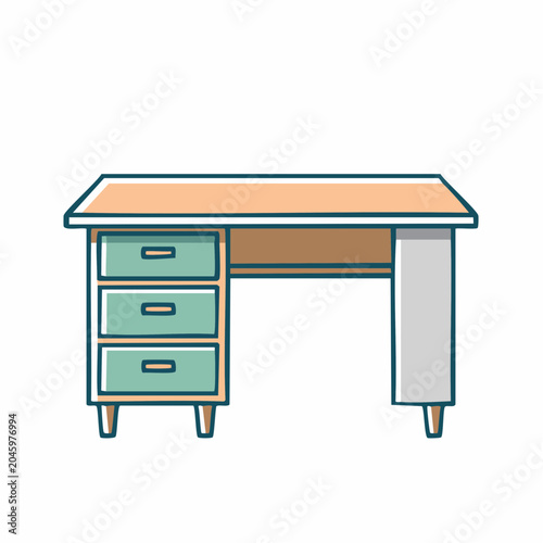 Flat Design Desk with Drawers