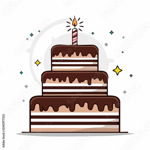 Three Tier Chocolate Birthday Cake with Candle