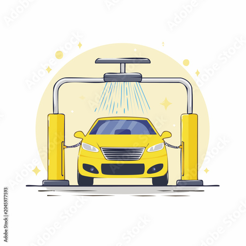 Yellow Car at Automatic Car Wash Station