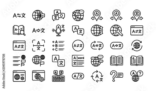 Quadro su tela Translation and language selection outline icons editable stroke vector collecti