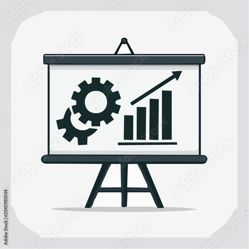 Presentation board with gears and growth chart