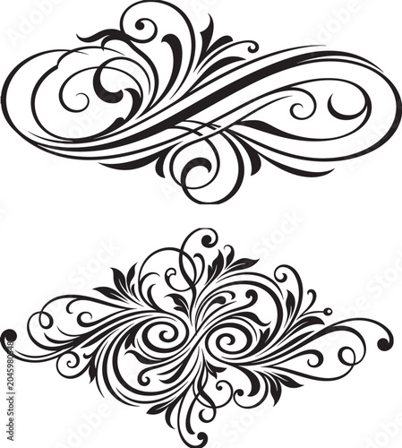 Floral ornament vector illustration with swirling leaves and decorative flourishes