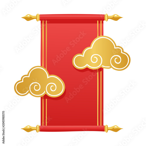 Red scroll with gold clouds and copy space