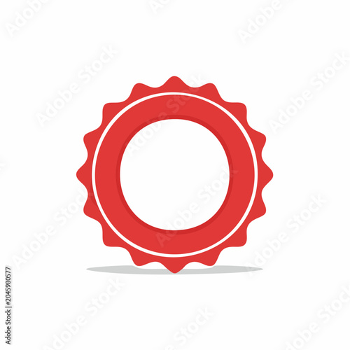 Red circular badge with white border and serrated edge