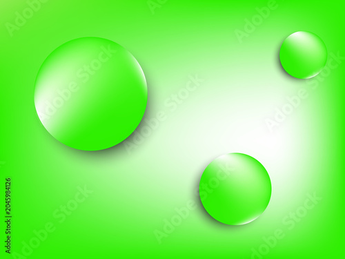 Vibrant green gradient background with shiny 3d spheres for modern design