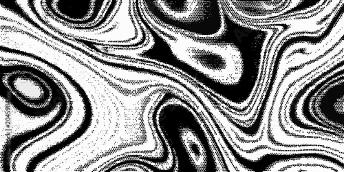 Fotografie Black And White Fluid Waves A Dotted Vector Illustration
