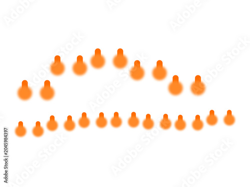 Orange gradient pins on a white background in two rows