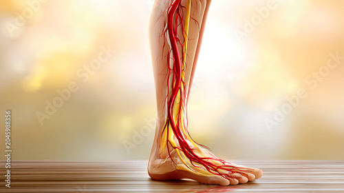 The illustration displays leg arteries showing the impact of peripheral arterial disease.