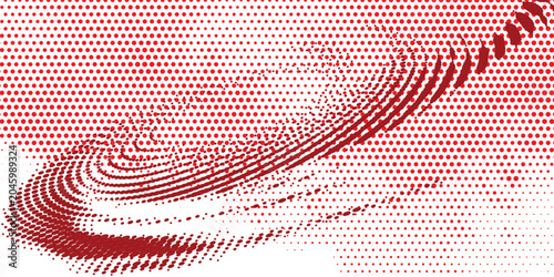 A dynamic abstract halftone pattern with a red color combination on a white background. Pop art, retro comic book design, or old newspaper printing techniques.