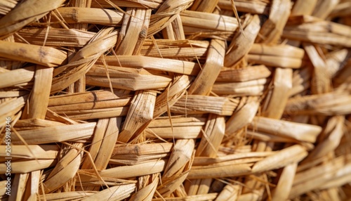 Woven straw basket close-up with rustic texture
