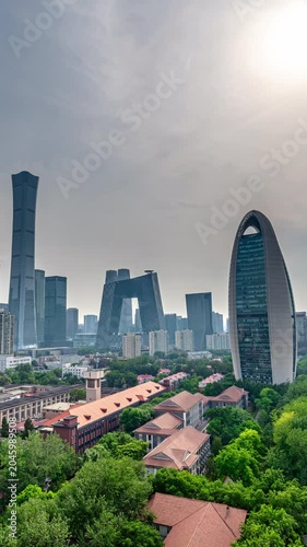 Beijing's CBD, modern skyscrapers and green landscapes