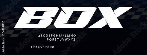 Foto Box Garage Racing Font Alphabet — Industrial Motorsport Display Typeface Inspire