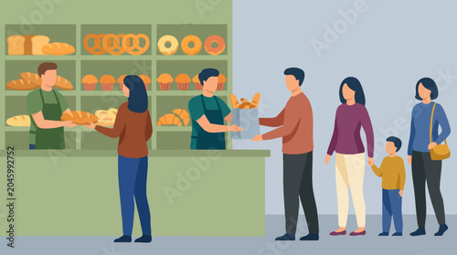 Foto Customers buying fresh baked goods at a local bakery