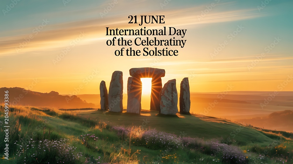 Naklejka premium Stonehenge silhouette at sunset solstice celebration