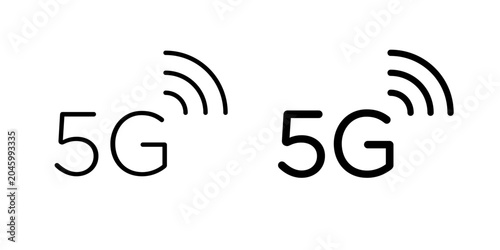 
5G icon in outline and solid style, isolated on white background. Perfect for next generation network, high speed connectivity, and wireless technology features in mobile and web design