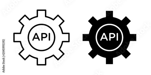 API integration icon in outline and solid style, isolated on white background. Ideal for software connection, developer tools, and web service features in mobile and web design