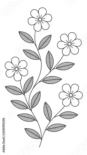 A black and white line drawing of a floral design pattern.  