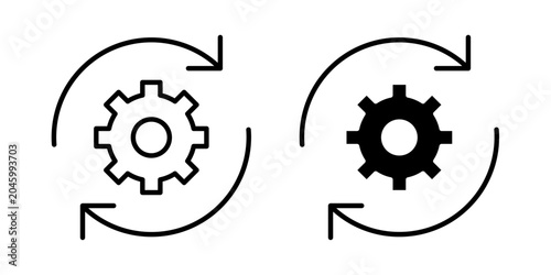 Software update icon in outline and solid style, isolated on white background. Ideal for system upgrade, app maintenance, and version control features in mobile and web design