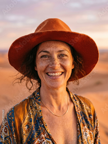 Mature Woman In Desert Sunset