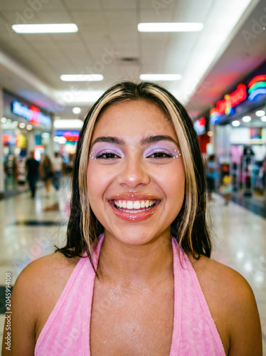 Smiling Asian Woman In Mall