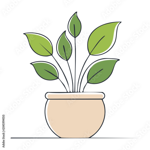 Simple line art illustration of a green potted plant