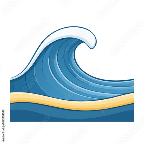 Stylized Ocean Wave Illustration with Beach